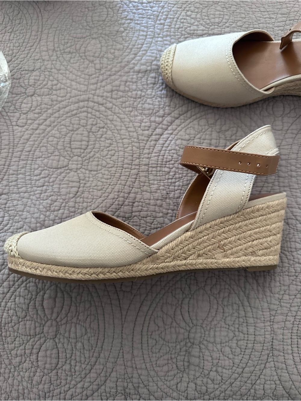 Womens Cream Canvas Espadrille Ankle Strap Wedge - Picture 4 of 5